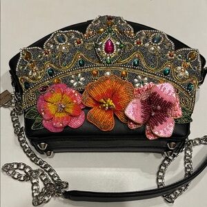 Mary Frances Princess Black Clutch with Jewel and Floral Authentic